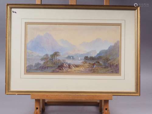 Rosa Mingaye, 1877: watercolours, mountain lake with figure ...