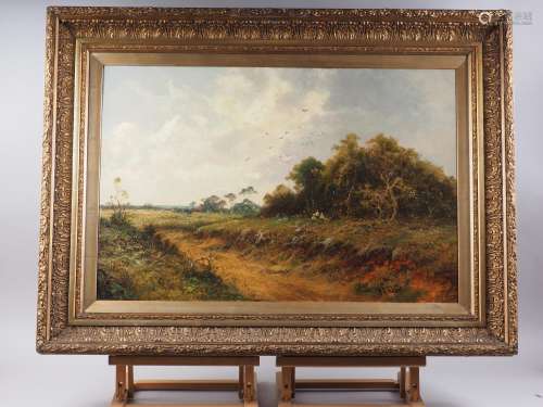 H K Foster: oil on canvas landscape with figures picnicking,...