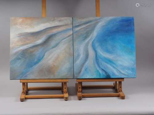 Jennifer Bennett: a pair of oil on canvas, Beach, Sea and Sa...