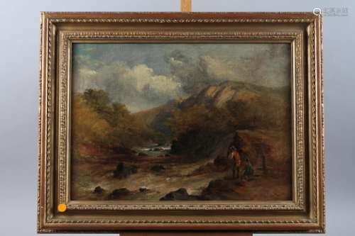 An English 19th century oil on canvas, fishermen on a Highla...