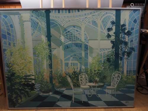 Carpeaux: oil on canvas, orangery, 35 3/4 x 47 3/4, in silve...