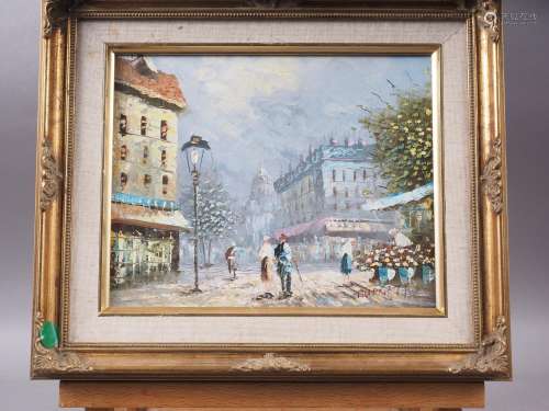 Burnett: oil on canvas, Parisian scene, 7 1/2 x 9 1/2, in li...