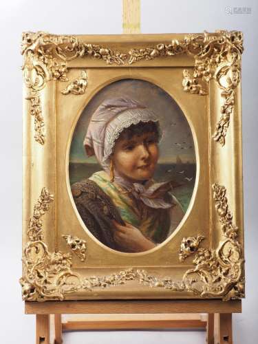 A 19th century oil on board, fishermans daughter, 9 3/4 x 7,...