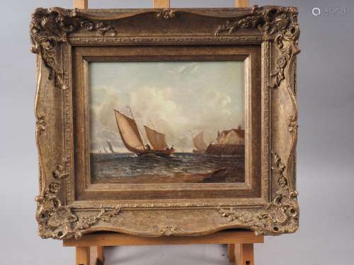 G W: a 19th century oil on board coastal scene with fishing ...