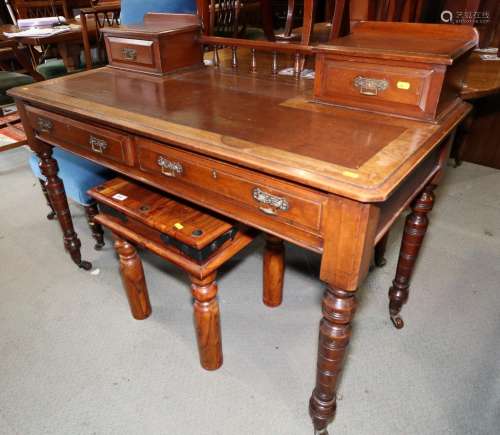 An Edwardian walnut desk, fitted two drawers over American c...