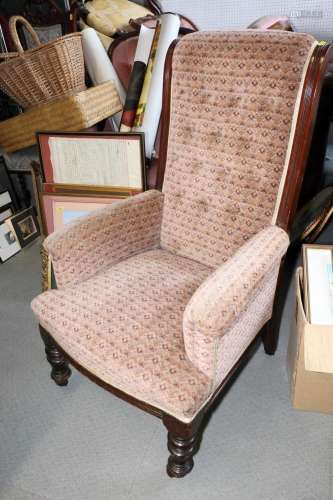 An Edwardian walnut showframe armchair, upholstered in a 193...