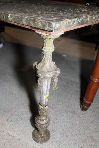 A metal and brass framed marble top coffee table, on reeded ...