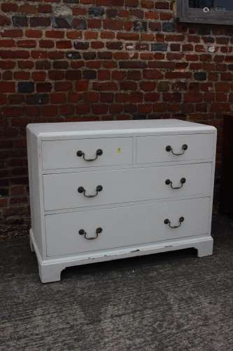 A 1930s white painted walnut and inlaid chest of two short a...
