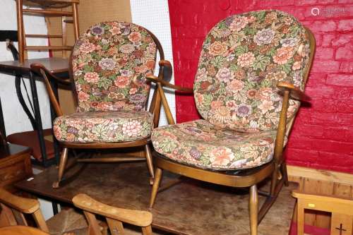 An Ercol spindle and Prince of Wales feathers splat back roc...