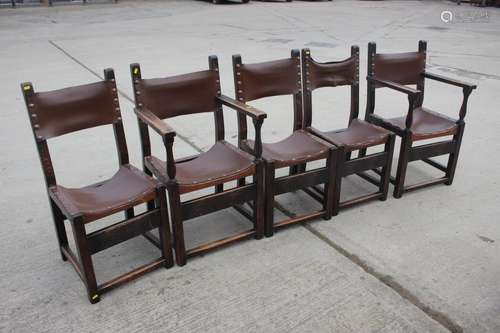 A set of five oak framed dining chairs of 17th century desig...