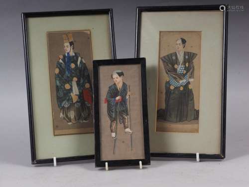 Three 19th century Japanese watercolour and bodycolours on s...