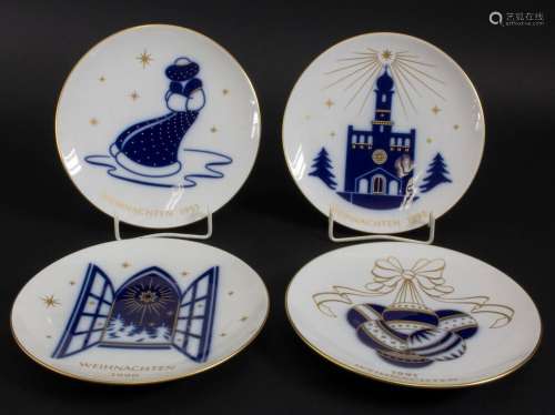 4 Weihnachtsteller / 4 Christmas plates, limited edition, KP...