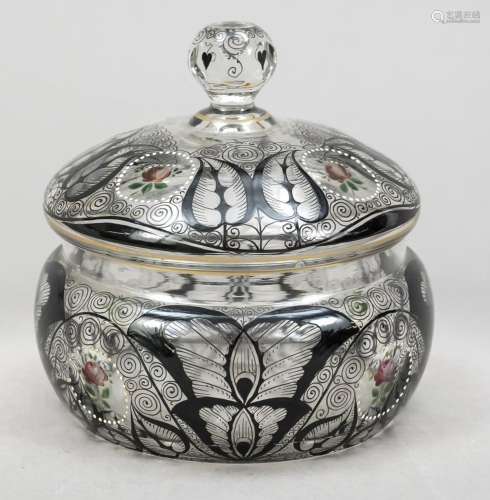 Round lidded jar, probably gla