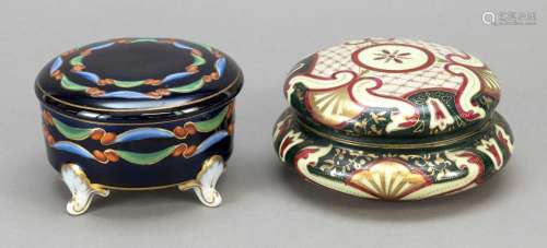 Two lidded boxes, round lidded