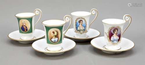 Four portrait cups with saucer