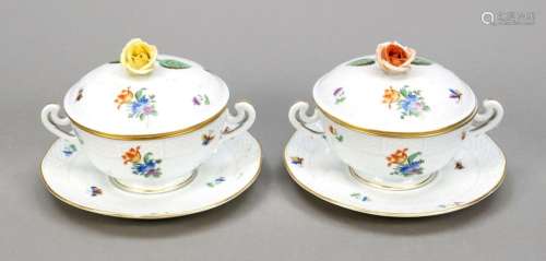 Two soup cups with lid and sau