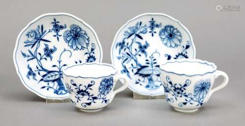 Two demitasse cups with saucer