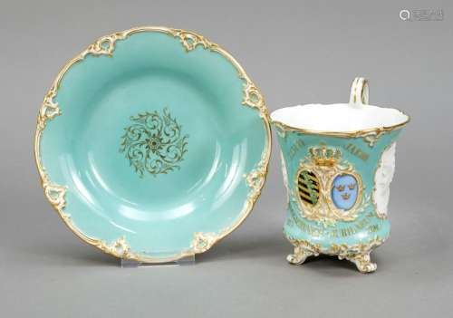 Large heraldic cup and saucer,