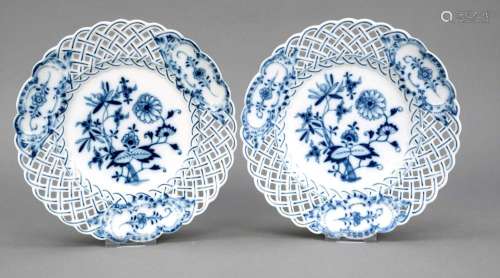 Two basket plates, Meissen, 18