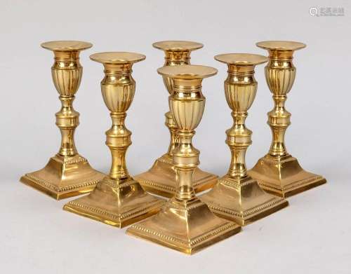 6 candlesticks, 20th c., brass