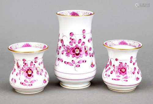 Three small vases, Meissen, ma