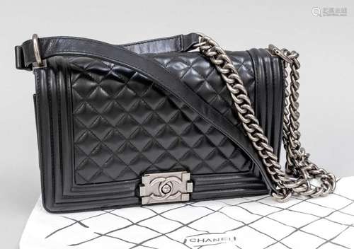 Chanel, boy bag, black quilted