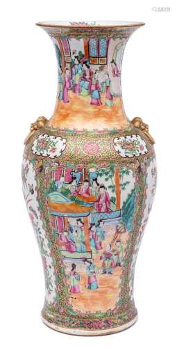 A Chinese Canton famille rose baluster vase: with gilt Buddh...