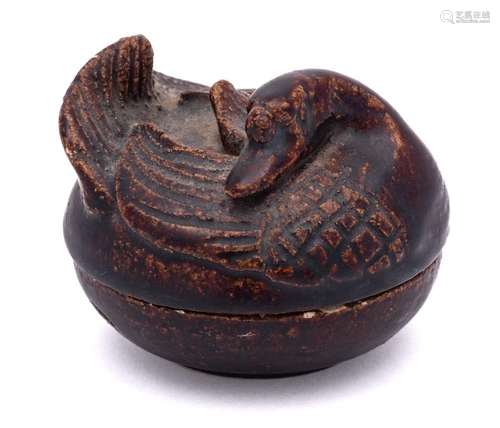 A Chinese brown glazed stoneware goose box and cover: the co...