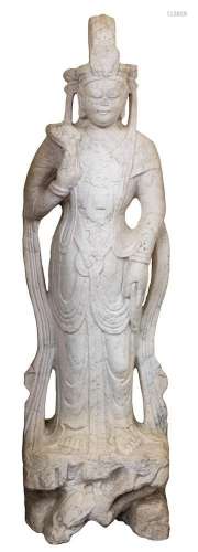 A large Chinese micaceous marble statue of Guanyin: in the T...
