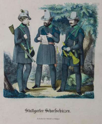 C. Hetschel, eine Lithografie, 'Stuttgarter Scharfschüz...