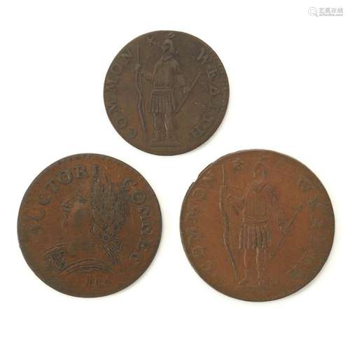 Grp: 3 1787 Massachusetts Half Cent, Cent, and Connecticut H...