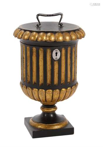 A Continental giltwood and ebonised tea caddy