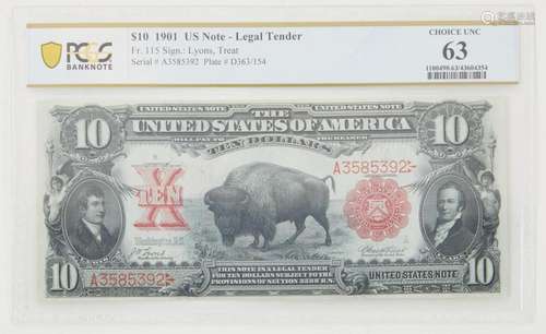 Buffalo Bison 10 Dollar Bill Serial No. A3585392 PCGS Choice...