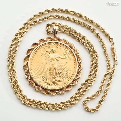 Gold US Saint-Gaudens Coin w/ Chain