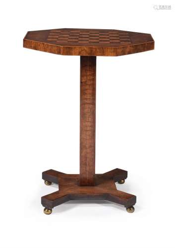 Y A George IV mahogany, rosewood and satinwood pedestal game...