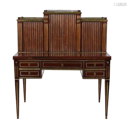 A Russian mahogany and brass inlaid desk