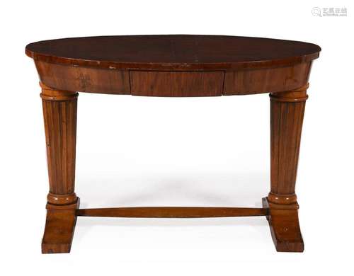 A walnut oval table