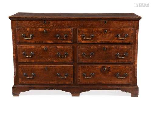 A George III oak and walnut banded mule chest