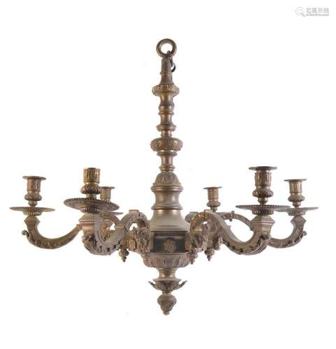 A gilt bronze six light chandelier in Régence taste