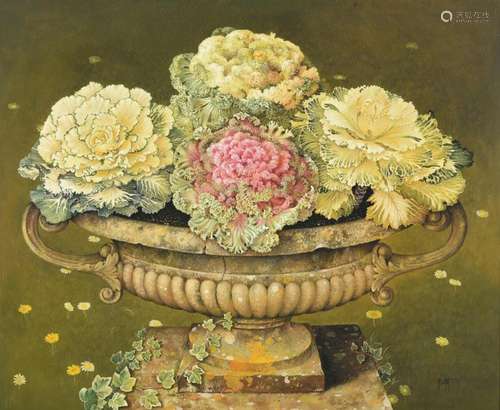 λ José Escofet (Spanish b. 1930), Still life of brassicas in...