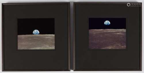 Group of 2 NASA Apollo 11 Earthrise Redletter Framed Photogr...