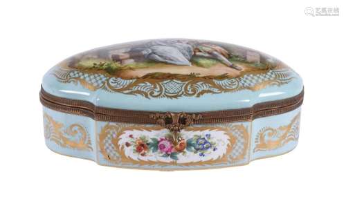 A Limoges porcelain Sevres-style turquoise-ground quatrefoil...