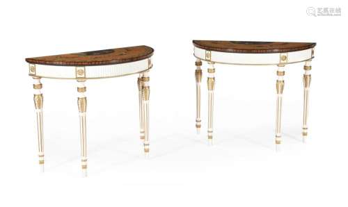 A pair of polychrome painted console tables in George III st...