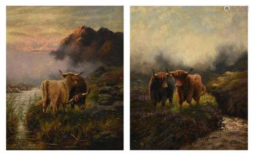 Sidney Pike (British 1858-1923), Highland cattle in a landsc...