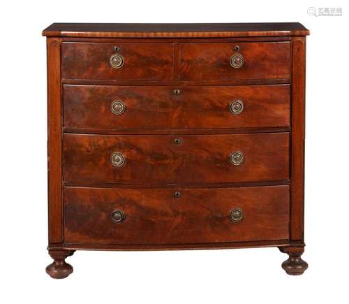 A mahogany bow front chest of drawers