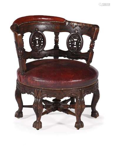 An oak and red leather 'Burgomeister' armchair