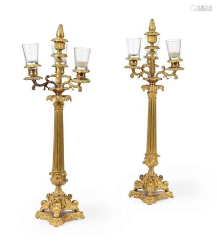 A pair of French second Empire gilt metal and bronze four li...