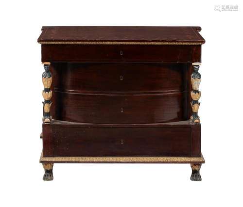 A mahogany, ebonised, and inlaid commode