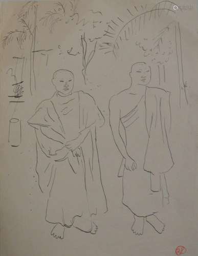 Jean LAUNOIS (1898-1942)
Deux bonzes debout
Encre avec cache...