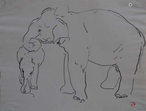 Jean LAUNOIS (1898-1942)
Eléphant et son éléphanteau, 
Eléph...